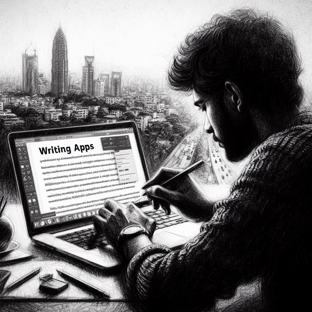 Image showing a man with writing apps written on screen. Blog of Amar Vyas post on Writing Apps for Blogging