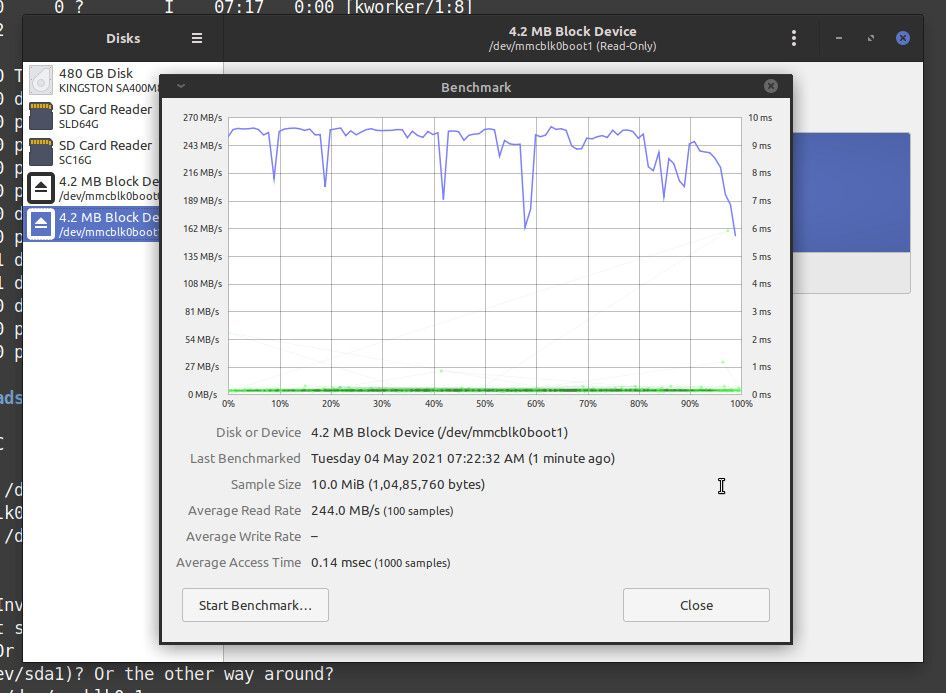 Disk speed benchmark on eMMC disk of coconics enabler budget laptop