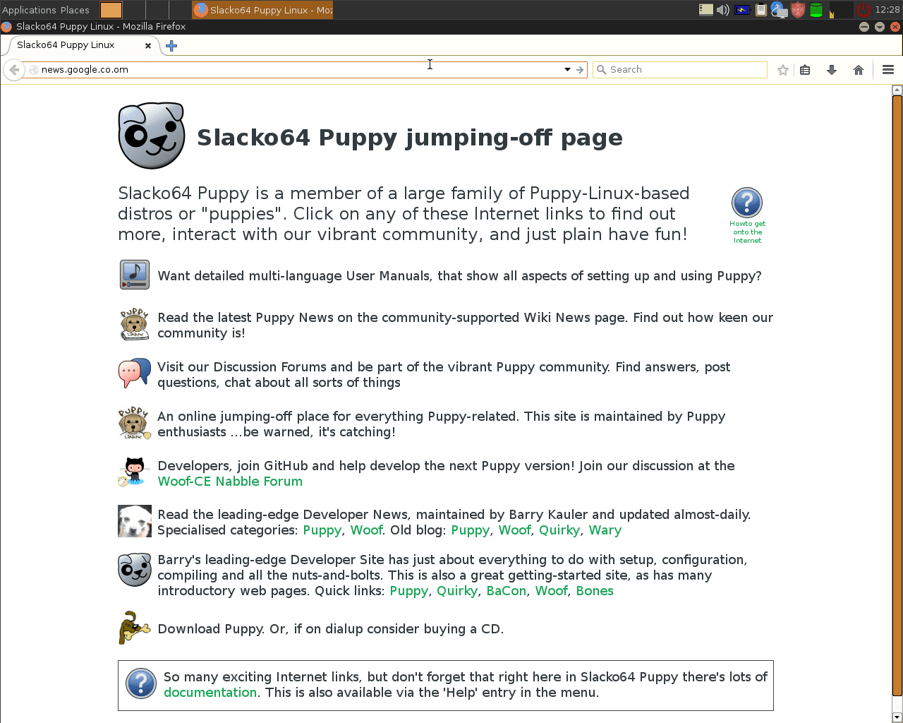 Screenshot showing Slacko Linux, Dec 2017.