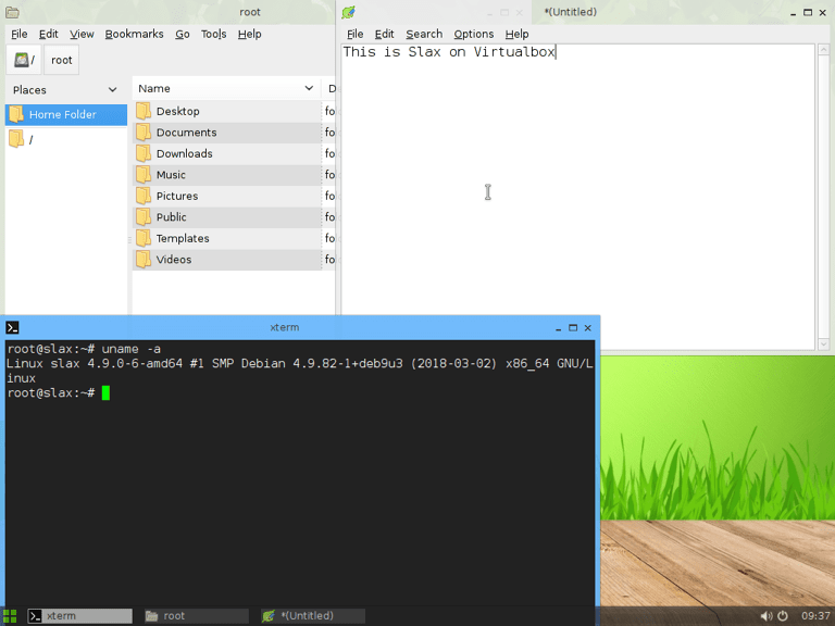 Slax using Virtualbox. March 2018