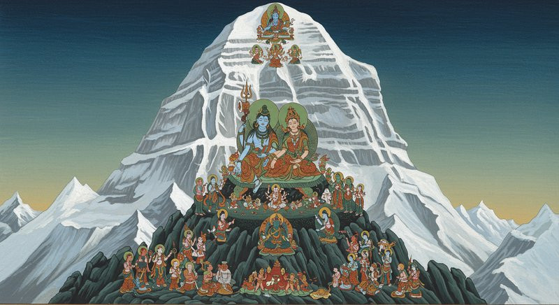 Image showing Lord Shiv, parvati and ganas at Mount Kailash. Mythological Tales of the Himalayas