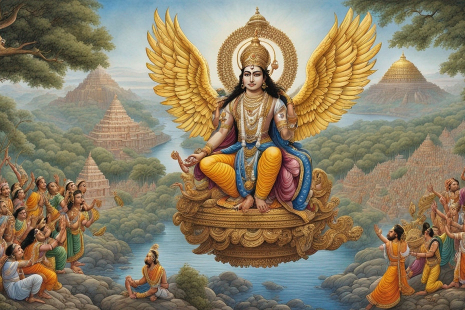 Sant Tukaram Jayanti. Tukaram is one of the most revered saints from Mahatashtra. - Garud, Lord Vishnu's Vehicle, coming to earth to carry Sant Tukaram to Vaikuntha Lok