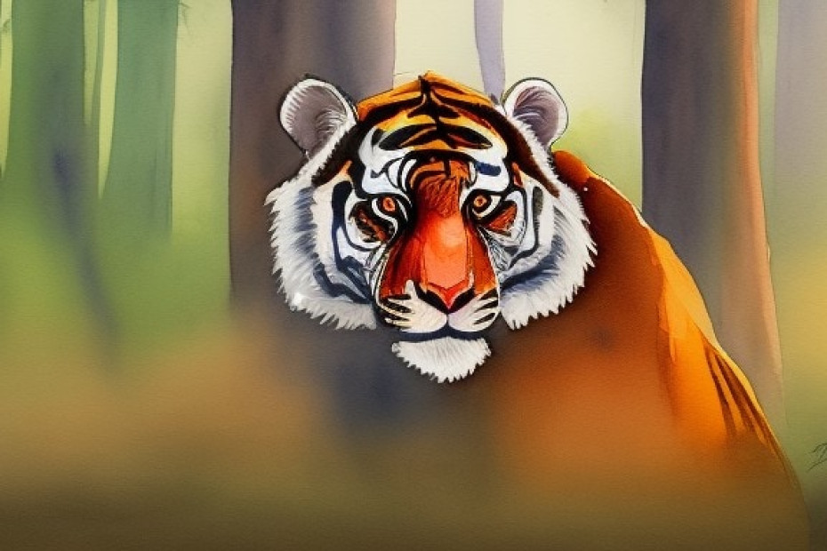 Image of a tiger for the story A TIger, A Princess, and a Monkey on Parikatha Podcast by gaathastory